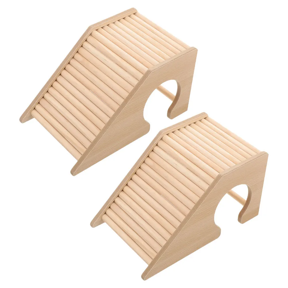 

2Pcs Pet Climbing Ladder Hamster Wooden Bridge Nest Hideout Small Animal Cage Decoration Safe Chew Accessory Hamster Nest Ladder