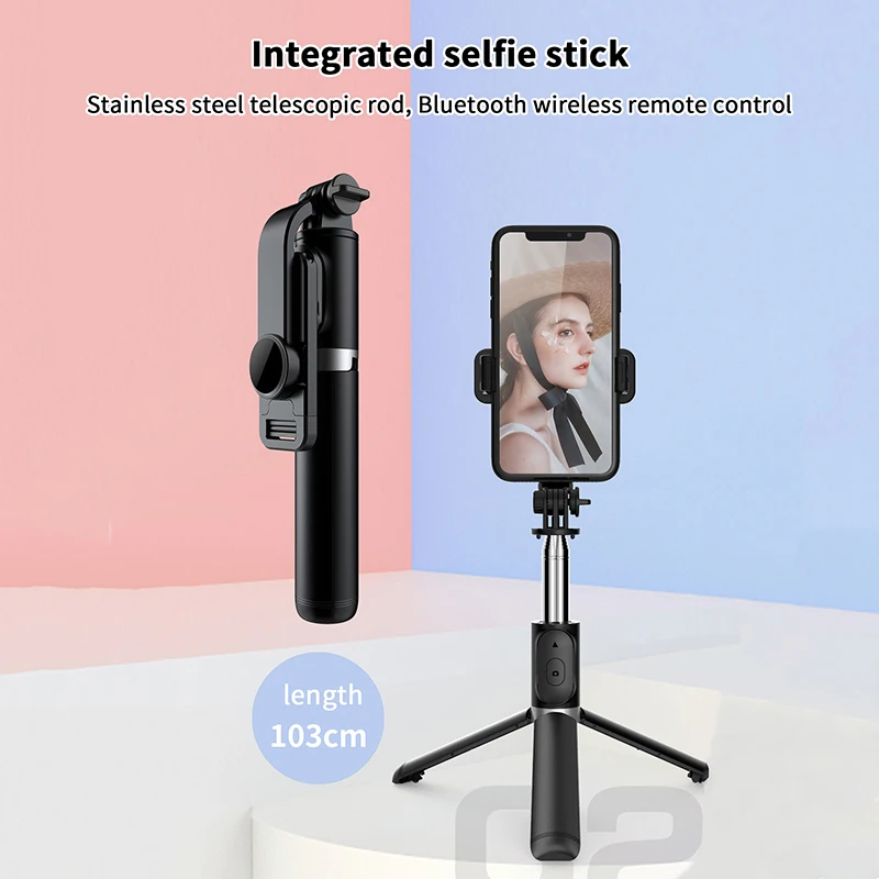 Trípode portátil para teléfono con palo de Selfie de 41 pulgadas con soporte Compatible con rotación de 360 extensible remoto inalámbrico