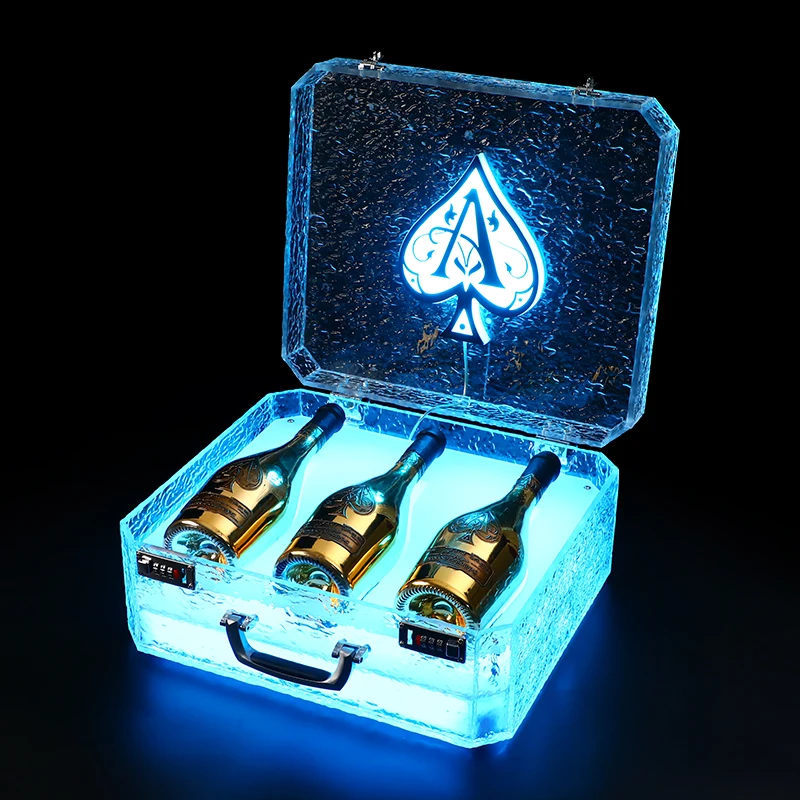 Acrylic Shovel Box VIP Champagne LED Bottle Display Stand Briefcase Box Holder Wine Beauty Device