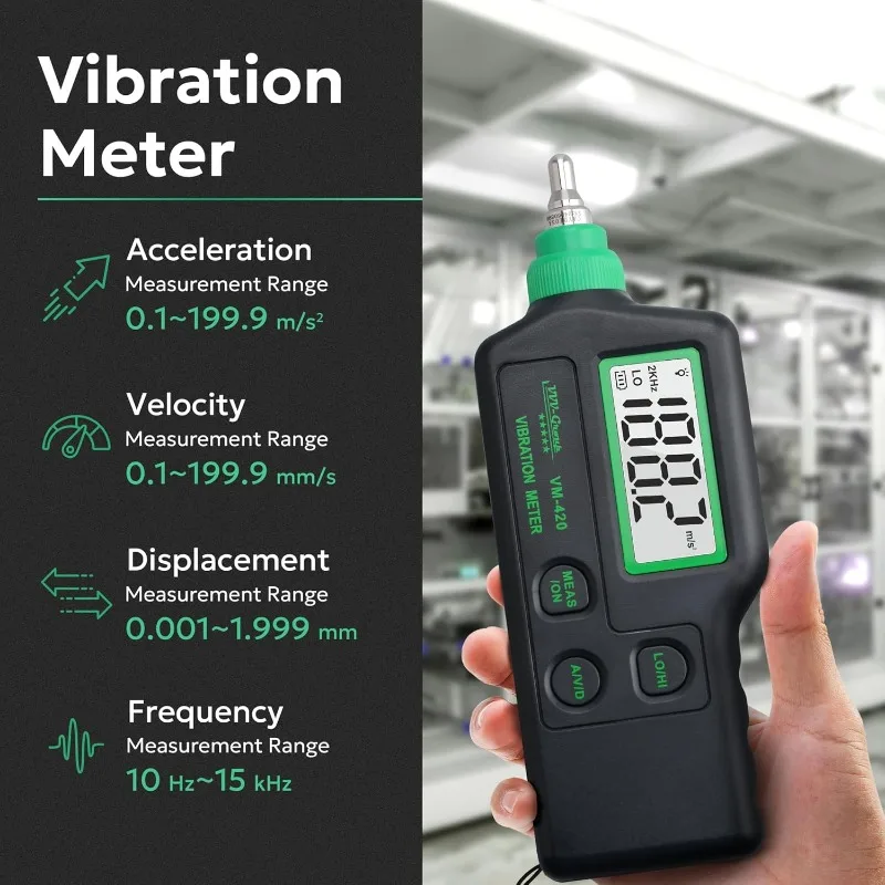Vibration Meter VM-420 Digital Vibrometer Handheld Vibration Analysis Equipment Acceleration Velocity Displacement Measurement