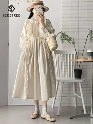 New 2025 Spring Cotton Long Sleeve Dresses, Women O Neck Ruffles, Mori Girl Japan Style Sweet Loose Long Dress, Summer D51119CC