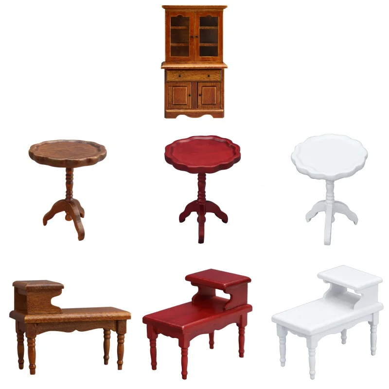 1Pcs 1:12 Dollhouse Wood Table Vintage Miniature Furniture Multifunction Cabinet Bookcase Model Toy Cupboard Dolls Accessories