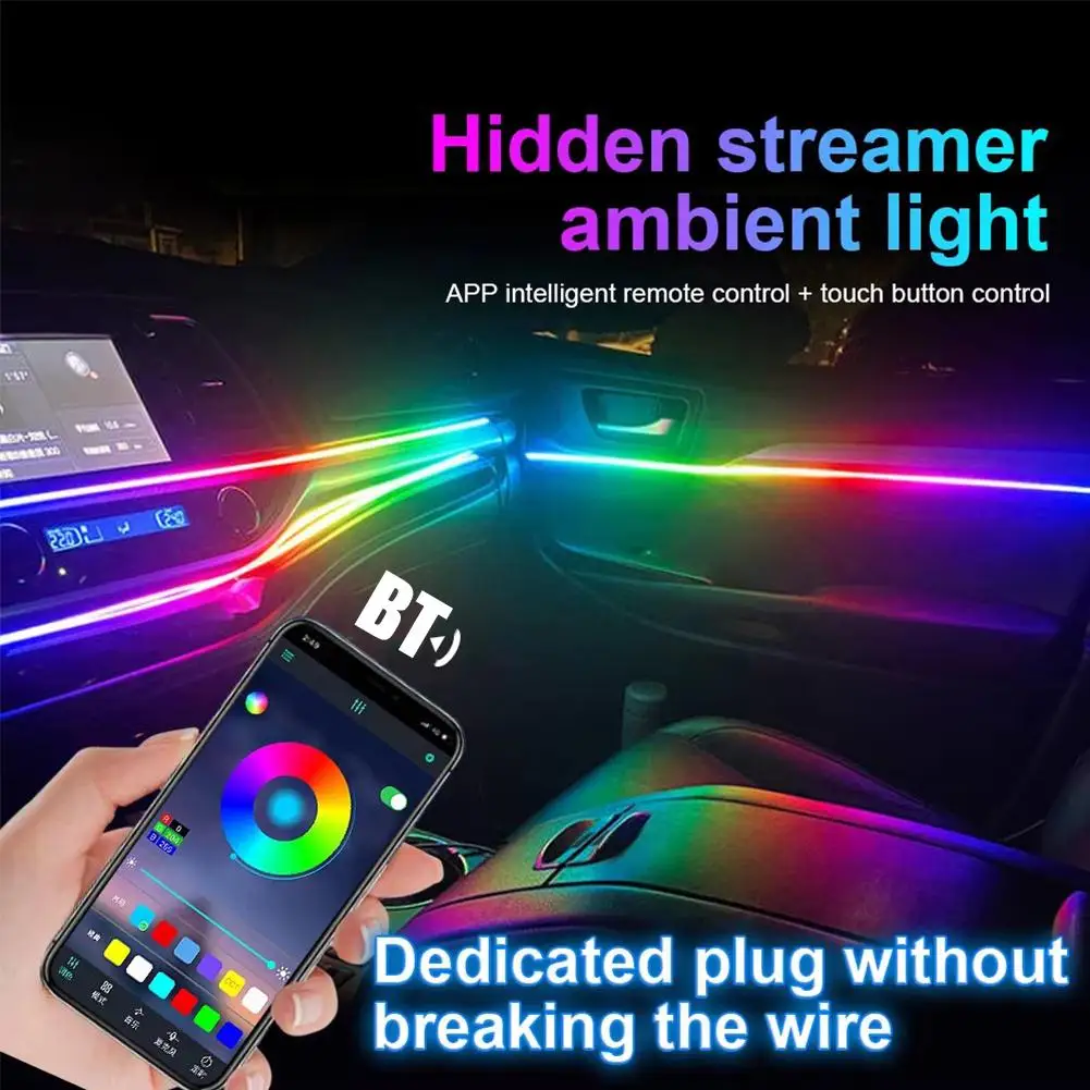 

18 In 1 Symphony Car Ambient Lights LED RGB 64 Colors Lamps Hidden Kit Sticker Acrylic Black Interior Strip Tape Atmosphere D2L6