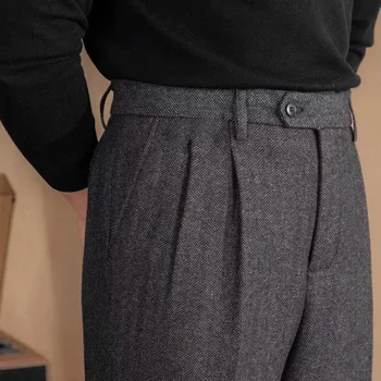 Automne hiver taille haute laine pantalons décontractés à ch...