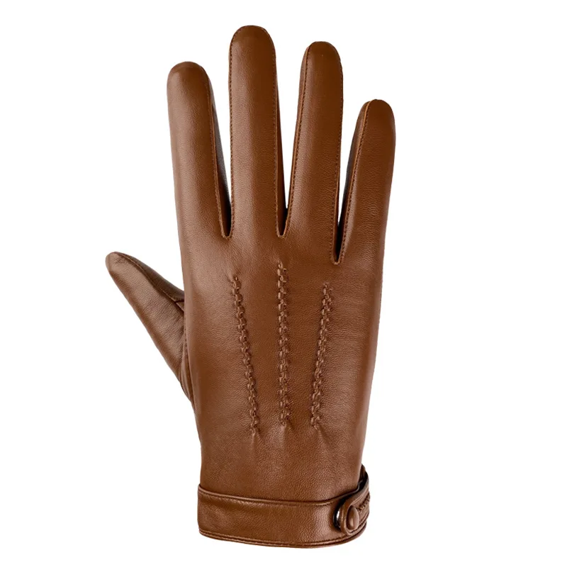 High Quality Genuine Sheepskin Leather Men Gloves Autumn Winter Windproof Warm Touch Screen Business Full Finger Gloves