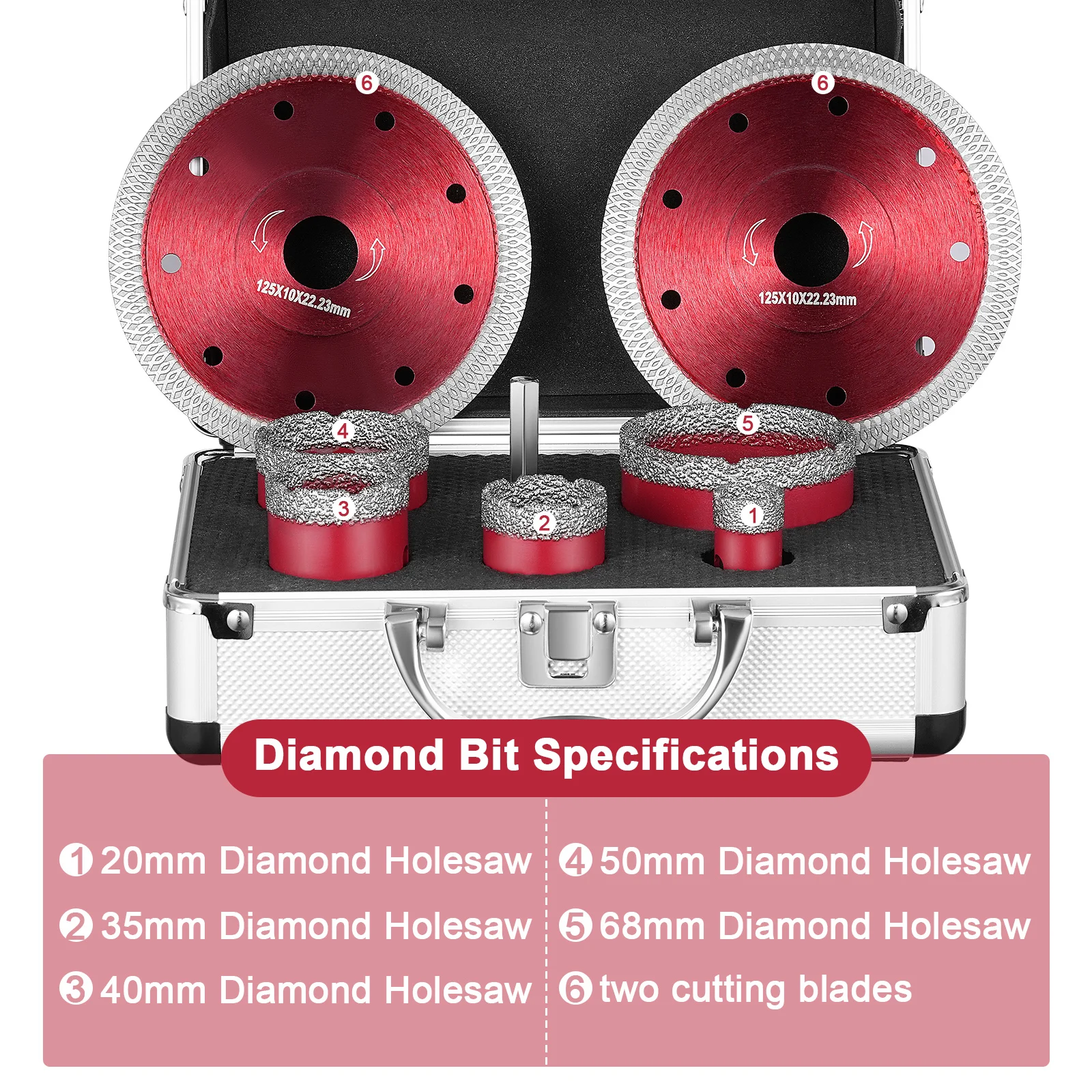 M14 Thread Diamond Core Drill Bit Hole Saw Porcelain Tiles Dry Vacuum Brazed Drilling Core Bits with 2 Blades 20/35/40/50/68mm