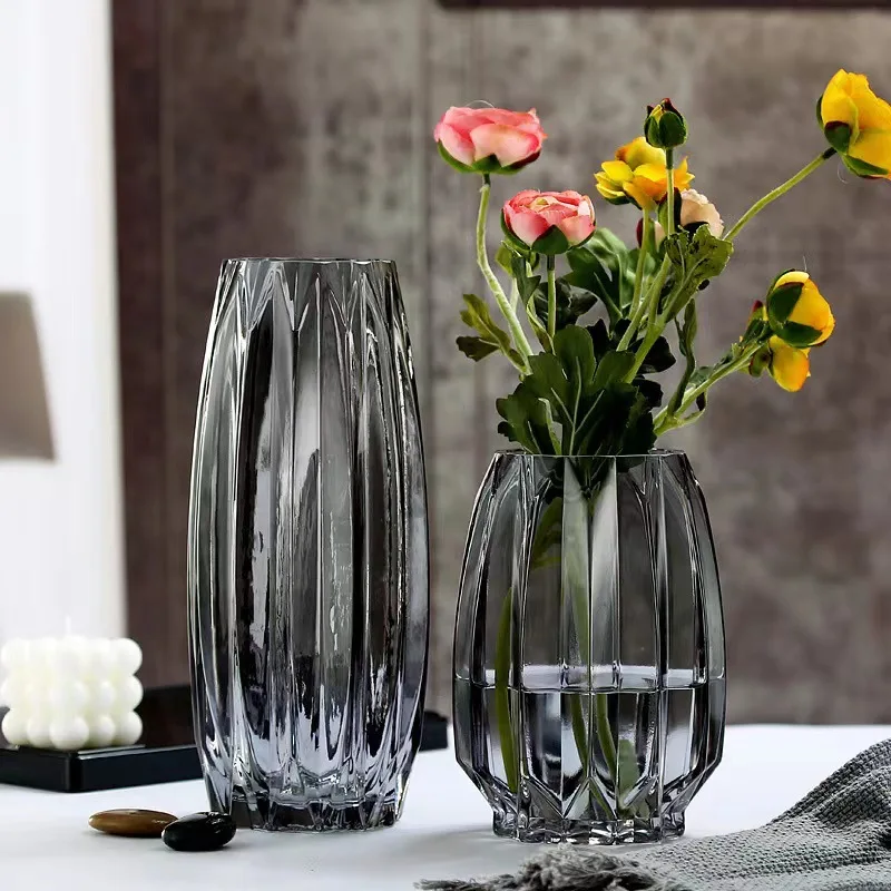 Creative Vertical Rims Glass Vase Simple Home Living Room Decoration Vase Decoration Pieces Dry Flower Water Nourishing Vase