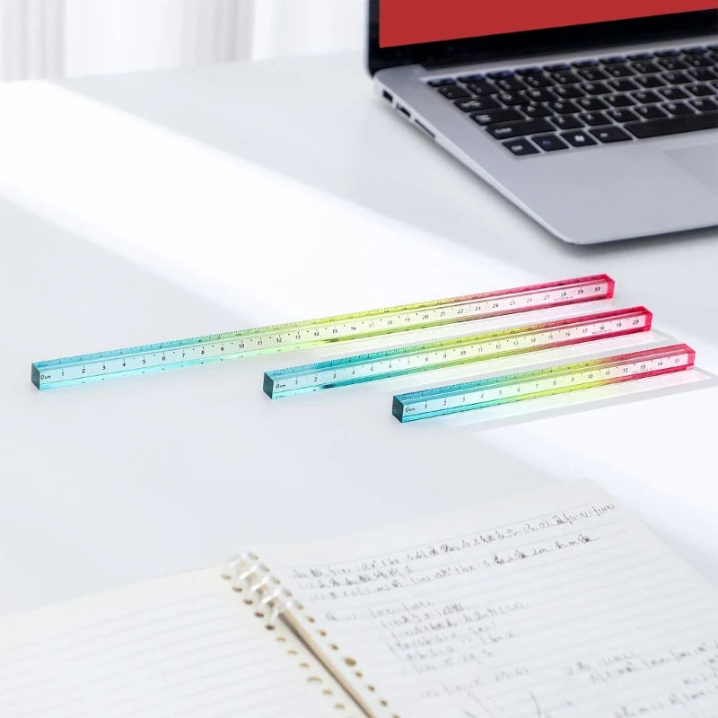 Transparent Metric Ruler Acrylic Gradient Color Straight Ruler for School Drawing Measuring Note Taking and Engineering 896C