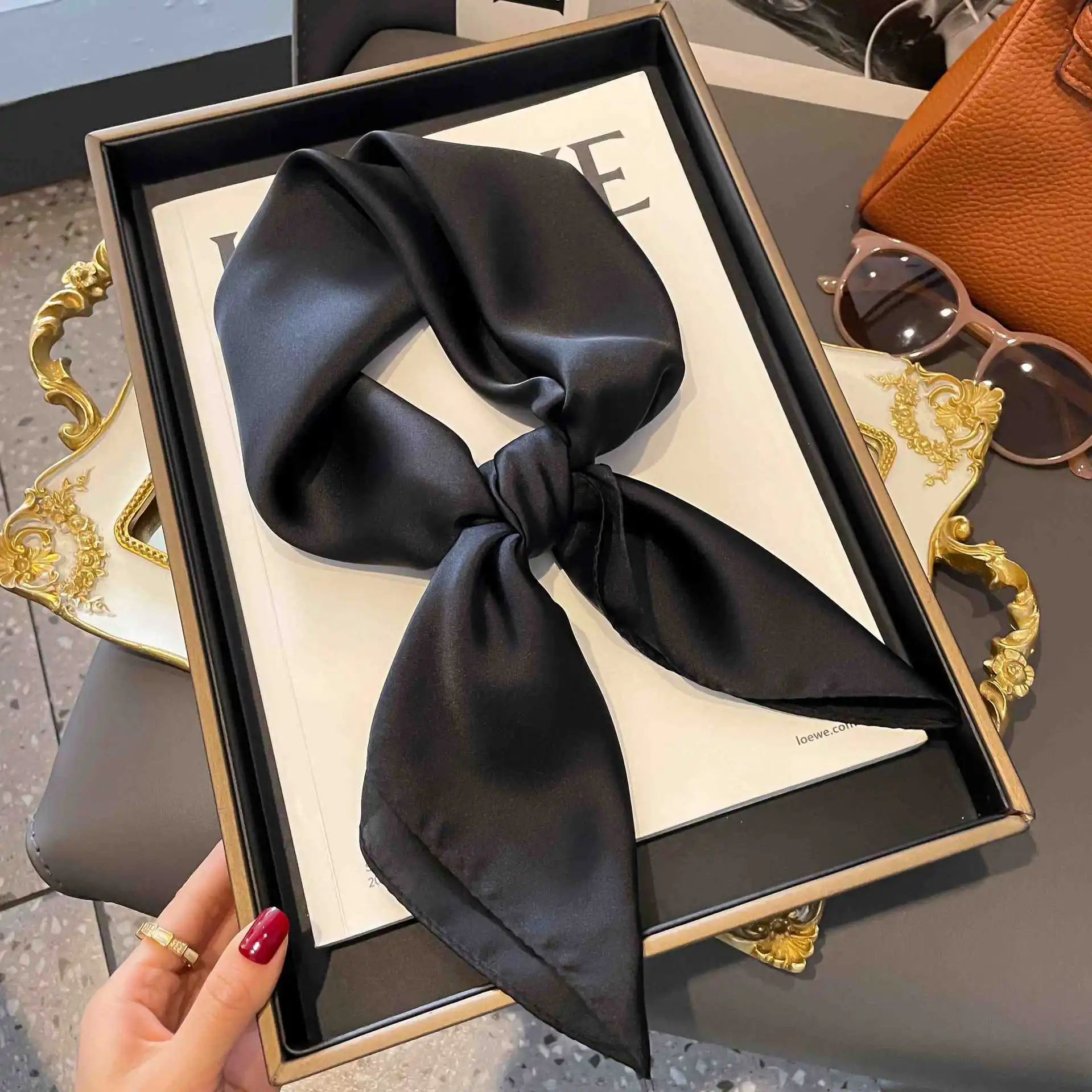 Women New 70x70cm Small Square Scarves Retro French Advanced Korean Printed Professional Simulated Silk Scarf Party Gift