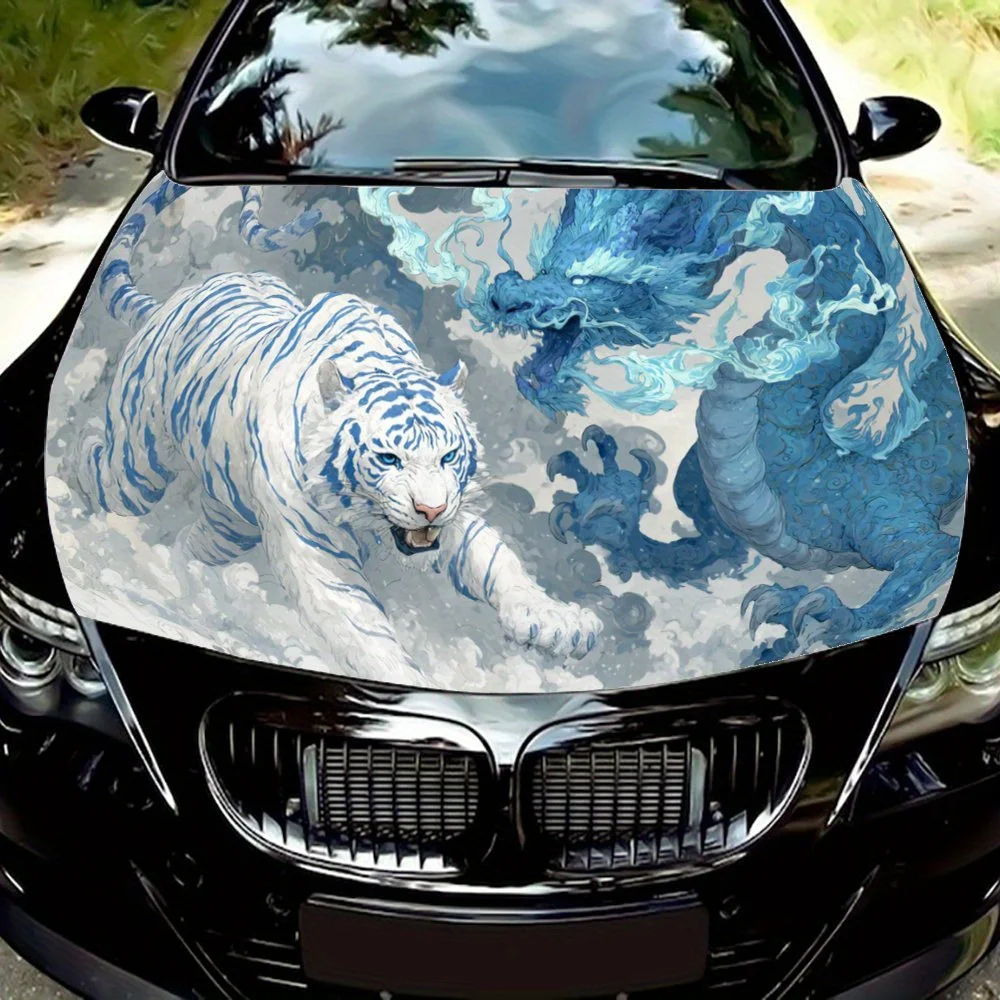 

Chinese Style Ink Splash Domineering White Tigercar hood stickers, waterproof self-adhesive, scratch resistant, easy to stick, d