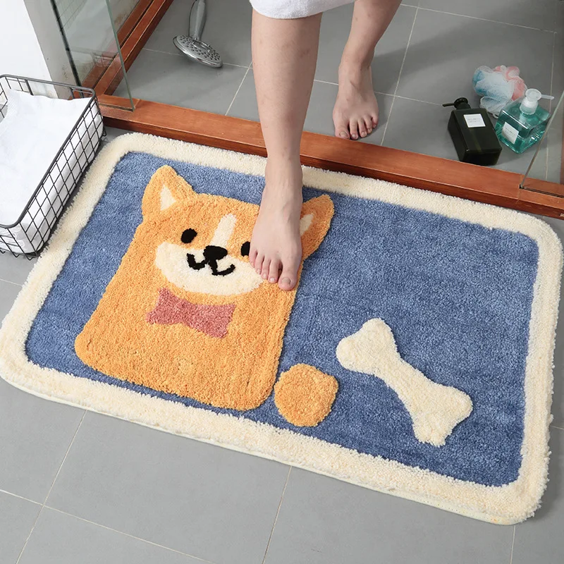 

Cartoon Pet Corgi Flocked Carpet Home Floor Non-slip Mat Bathroom Water-absorbing Rug