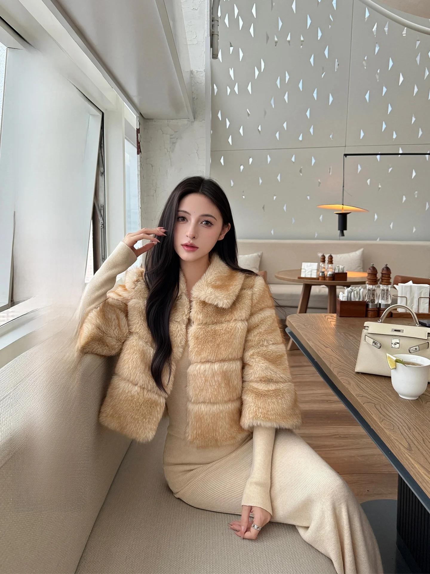 

Faux Mink Jaet Women's Patchwork Leather Crt Luxury Sensation Autumn Winter Warmth Environmental Fur Fur Trim Stand Fit