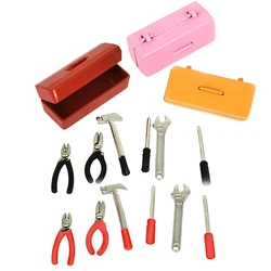 1Set Dollhouse Miniature Toolbox 【 Tool Box+6 Tools 】Handmade Tools Sets Model Furniture Accessories Doll House Decor Toys Gift