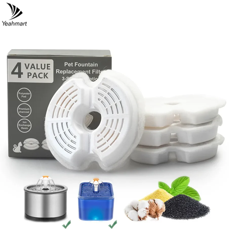 4/8/12Pcs Replaced Activated Carbon Contton Filters For Cat Pet Dog Water Fountain Drinking Dispenser Replacement Set