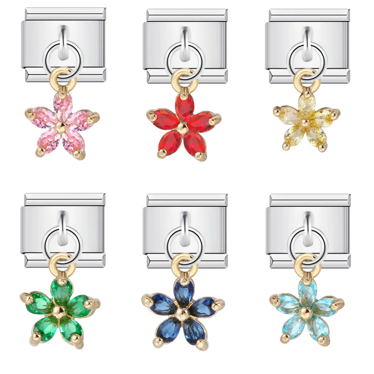 1pc Fashion Cute Pendant with Five Petal Flowers DIY Italian Charm Bracelet Single Section Elastic Stainless Steel 9mm Bracelets