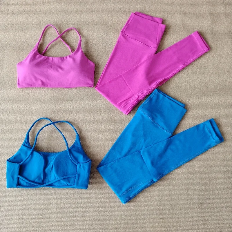 

2 Piece Yoga Suit Women Sportswear Pilates Fitness Suit Gym Solid Color Sports Bra Leggings Suit Sex Step Exercise Aerobic Suit