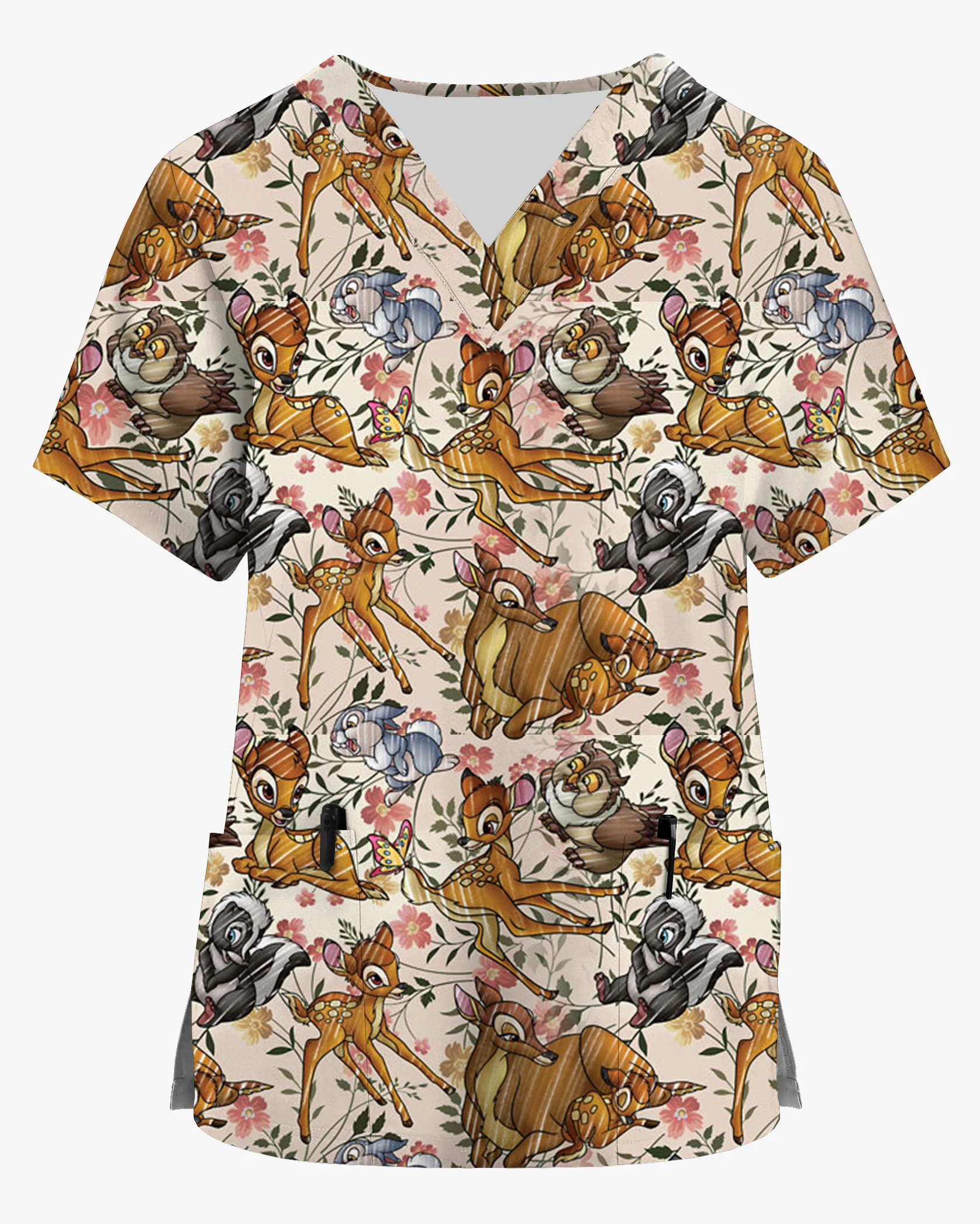 Estate Unisex Disney Series Lion Donald Duck top da lavoro stampato oftalmologia casa di cura infermiera ospedaliera uniforme da lavoro con scollo a v