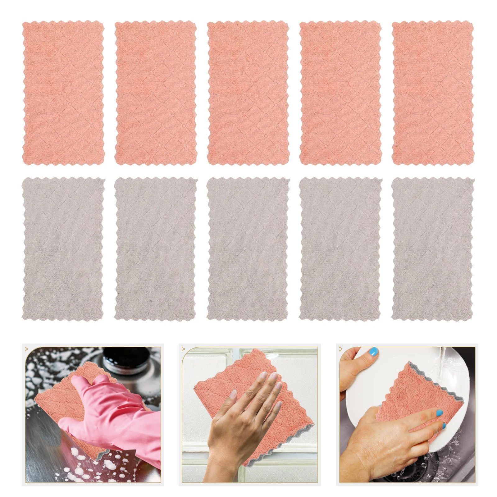 

10Pcs Kitchen Dishcloth Set Coral Fleece Reusable Water Absorption Dish Rags Dishwashing Cloths for Kitchen Use