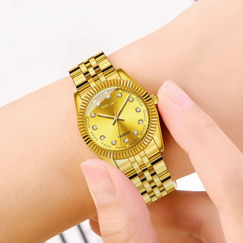 Couple Quartz Watch for Women Men Diamond Stainless Steel Calendar Lover Simple Leisure Fashion Gold Clock Wristwatch Relogio