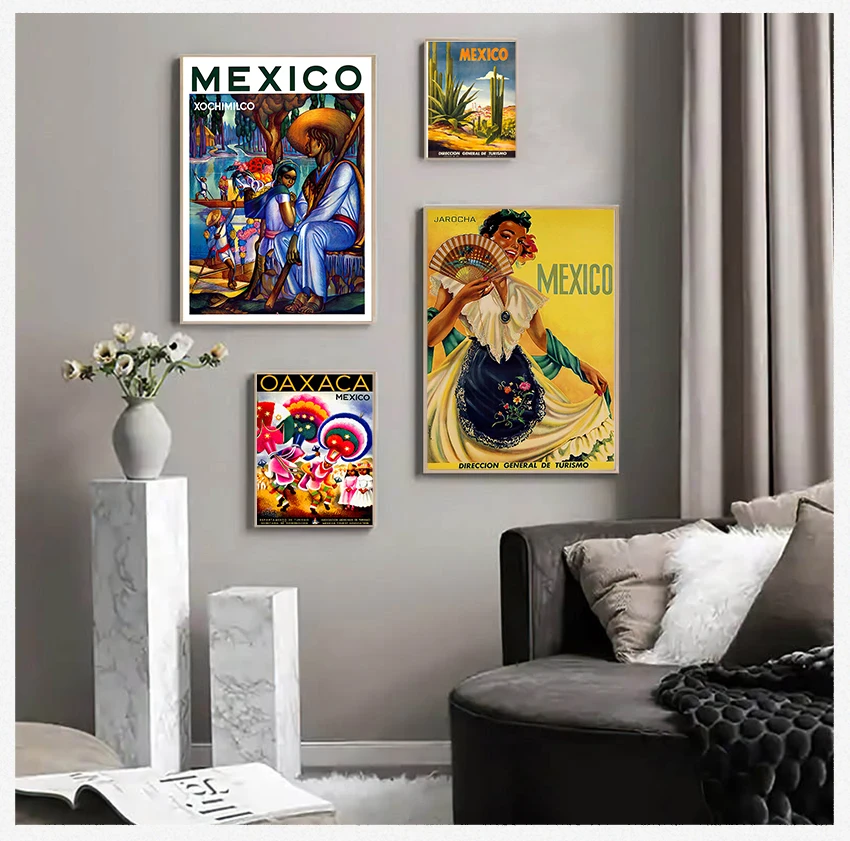 Paintings Vintage Wall Kraft Posters Coated Wall Stickers Home Decor Gift Mexico Tropical Orchard Bullfighting Travel Canvas