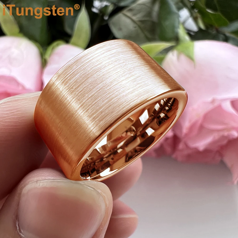 iTungsten 12mm Flat Engagement Wedding Band Tungsten Carbide Finger Ring for Men Women Fashion Jewelry Brush Finish Comfort Fit