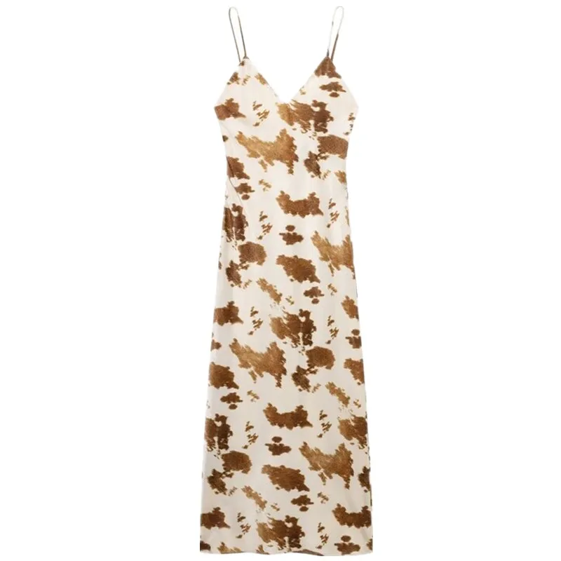 Jedwabna Satyna Tekstura Dekolt V Ramiączka Midi Spódnica Damska Moda Wiosna Nowość Ele Prosta Elegancka Do Pracy