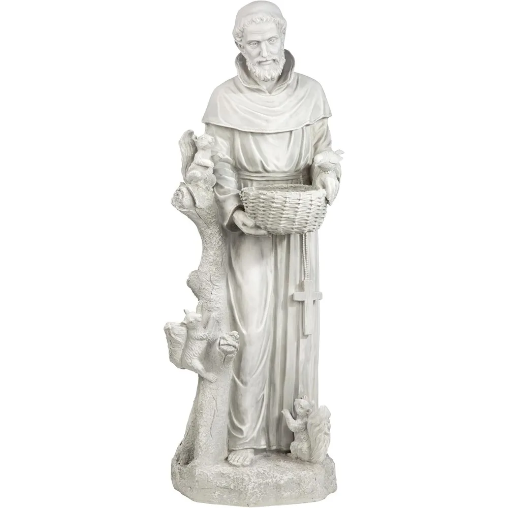 Nurturer Francis Assisi Religious Garden Decor Statue Bird Bath Feeder, Large, 37 inch, Cast Stone Resin, Antique Stone