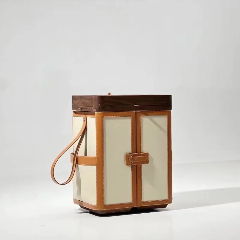 Solid wood hard bag leather multi-function folding advanced file cabinet