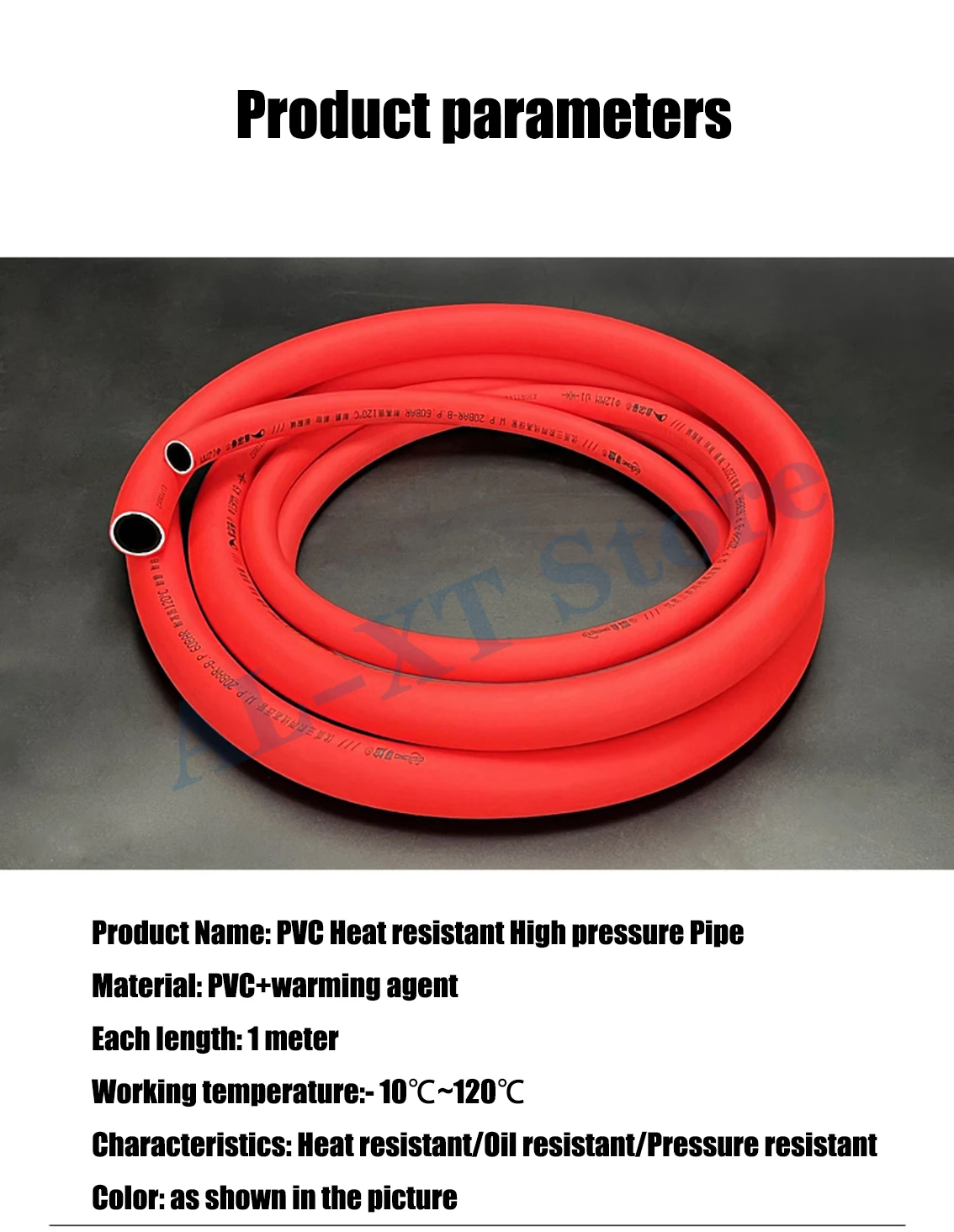 1M Red Rubber Heat-resistant High-pressure Hose Oil Resistant Three Rubber Two Wire PVC Composite Hose Steam Pipe Water Pipe