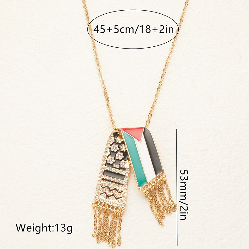 1Pc Stainless Steel Scarf Shape Pendant Middle East Palestine Hijab Scarf Gaza Rhinestone Tassel Necklace Jewellery Gift view 6