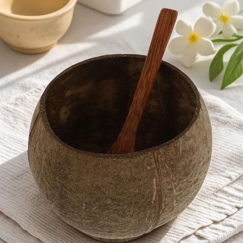 

1 set 1 Set Natural Dessert Cup Storage Container With Spoon Eco-Friendly Stable Base Kitchen Restaurant Outdoor Bowl With Spoon