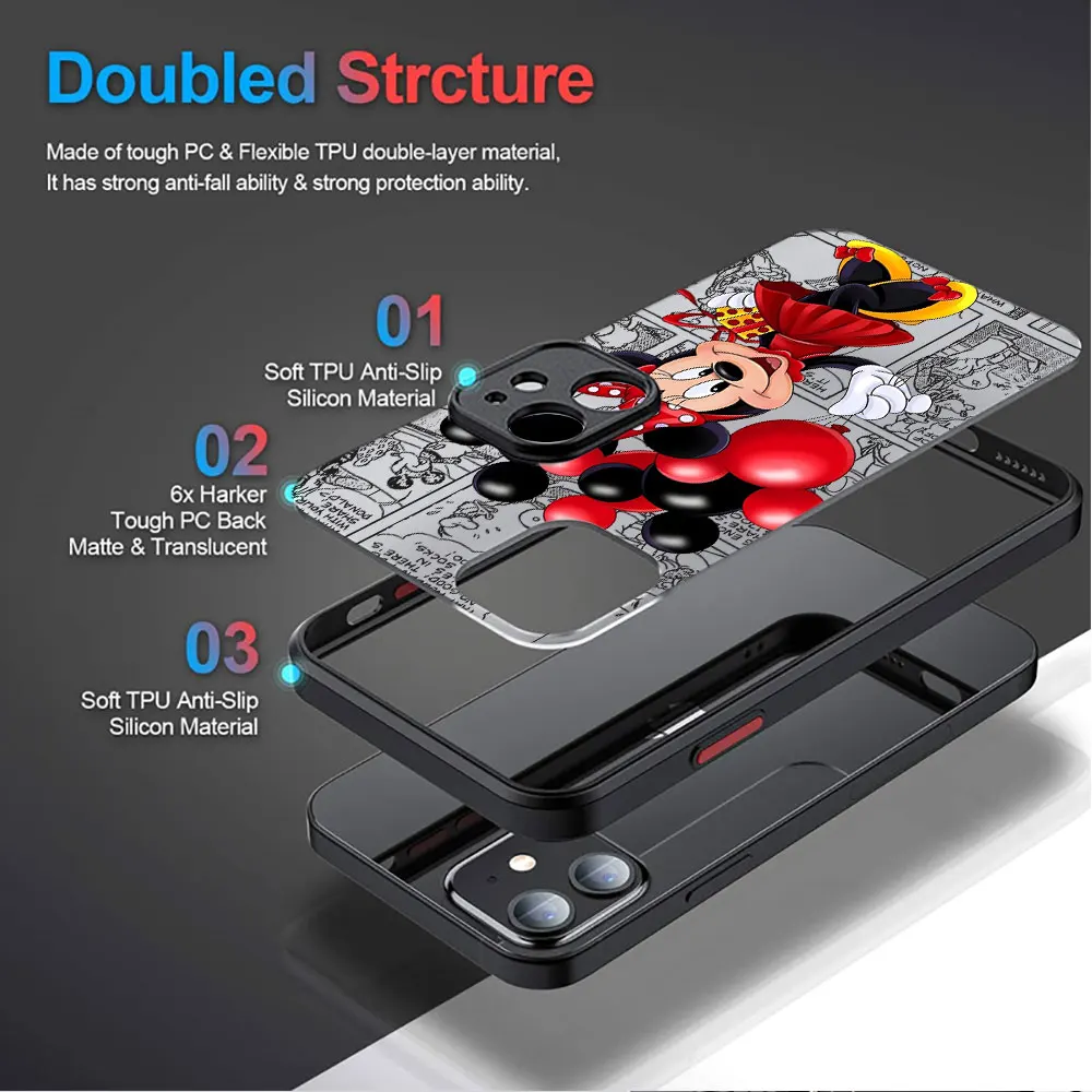 Disney Mickey Minnie Cute Phone Case for iPhone 11 Pro XR 7 8 Plus 14 Pro 15ProMax 16 12 13 Mini SE XS Max Shockproof Cover image 3