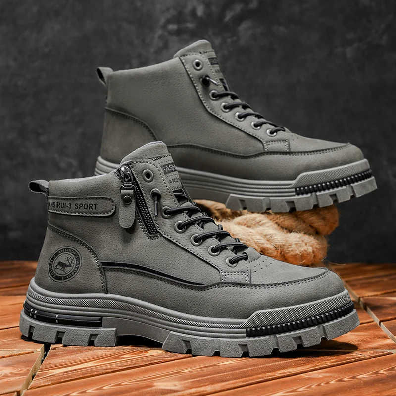 2025 A/W أحذية عمل خارجية متوسطة الارتفاع للرجال - سحاب، نمط تسلق الجبال الرياضي غير الرسمي للمشي لمسافات طويلة #5