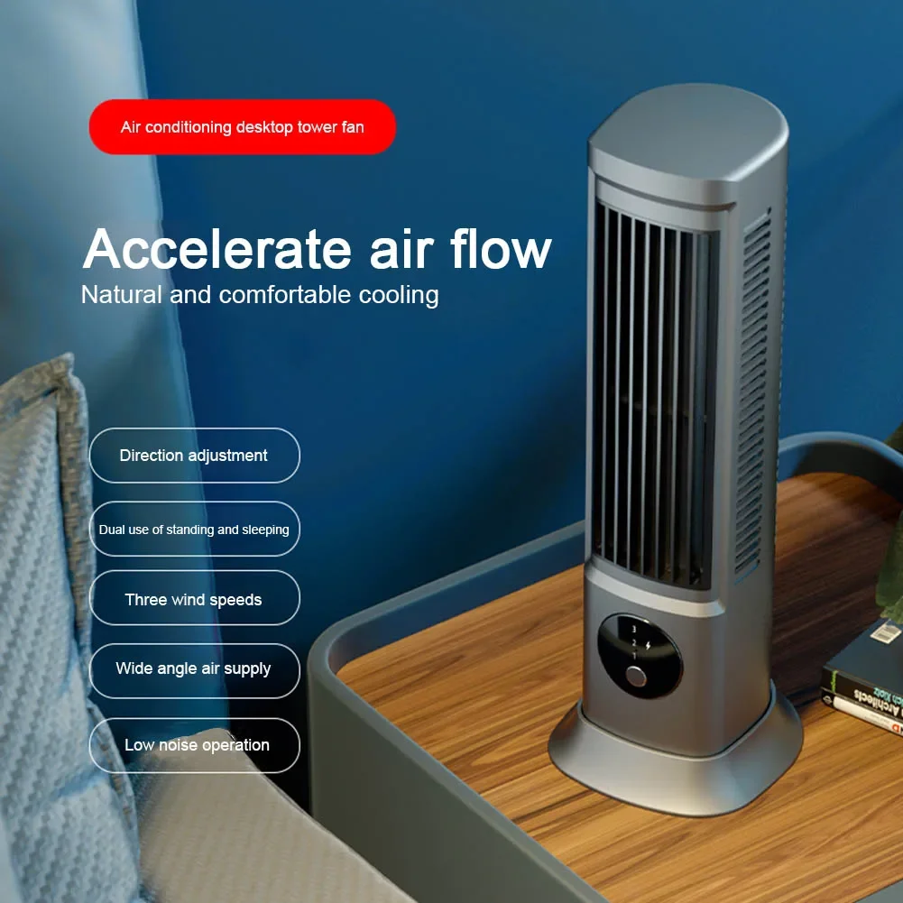 Bladeless Tower Fan 90 Degree Oscillating Quiet Portable USB Desk Fan with LED Light 3 Gear Speed Cooling Fan for Home Bedroom