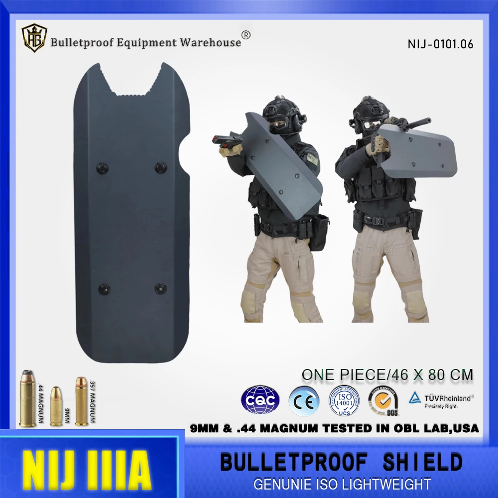 NIJ IIIA .44mag Tactical Shield Protection Riot ISO Certified Ultra Light Bulletproof Arm Ballistic Armor Steel
