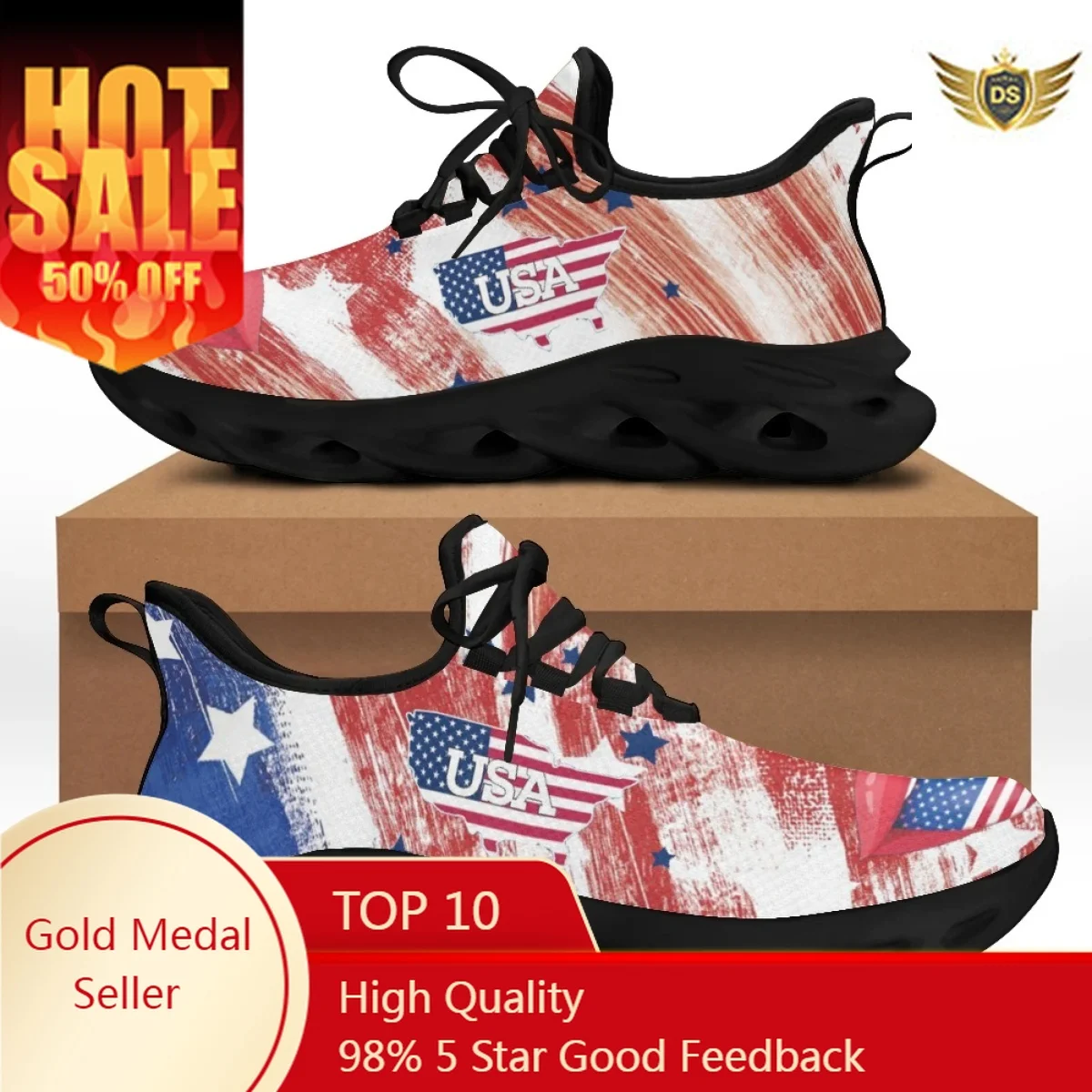 

USA Flag Flat Mesh Shoe American Flag Custom Print Chunky Shoes Soft Sneakers National Design Zapatillas Running Hombre