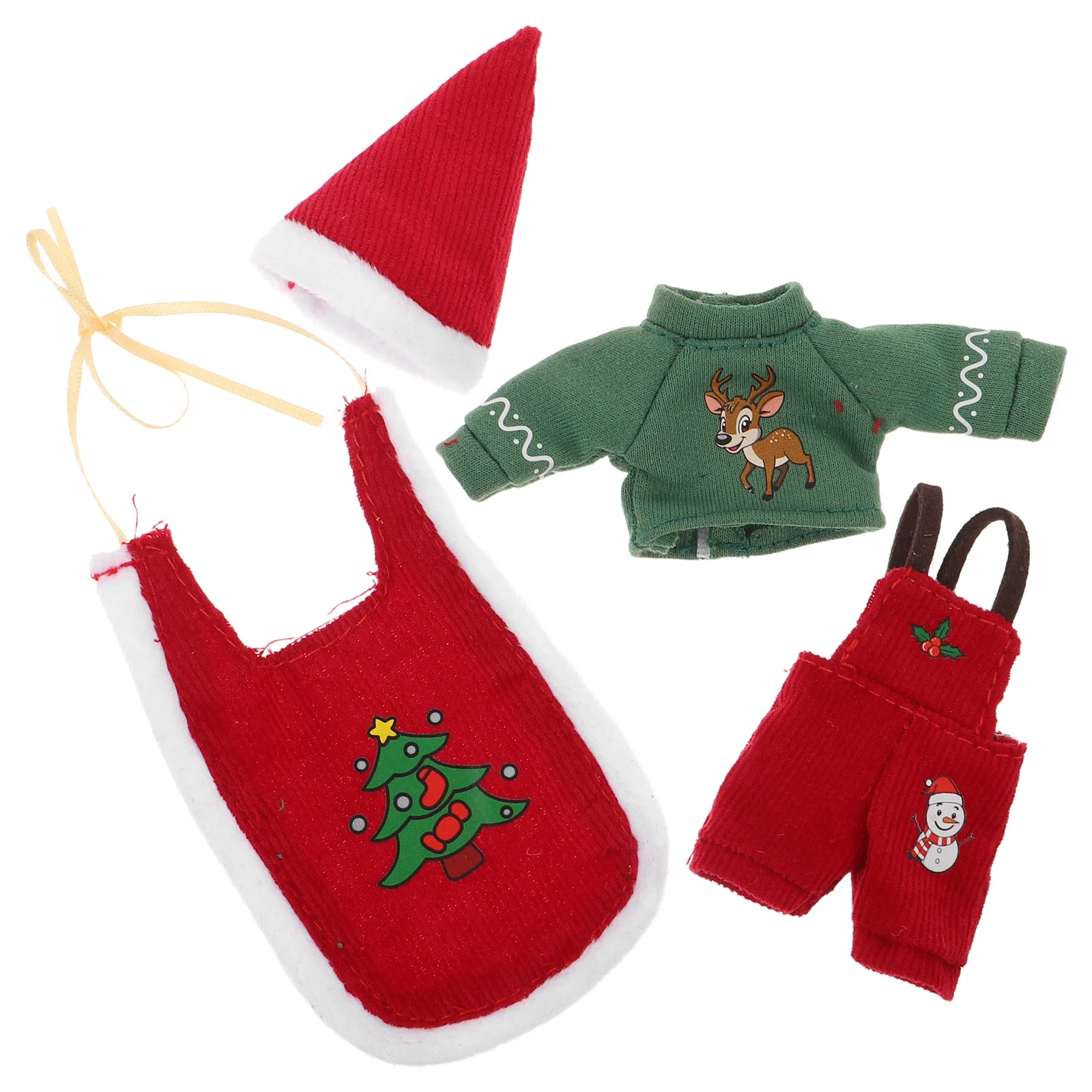 

1set 1Set Christmas Elf Outfits For Mini Elf Holiday Outfits Holiday Decor Accessories With Santa Hat Bib Overalls
