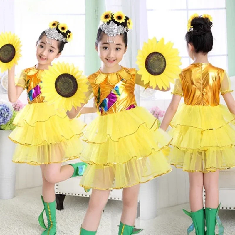 

Новое детское танцевальное платье для девочек с жасминовой травой, цветущие цветы для мальчика от солнца, газовое платье для сказочного танца лотоса