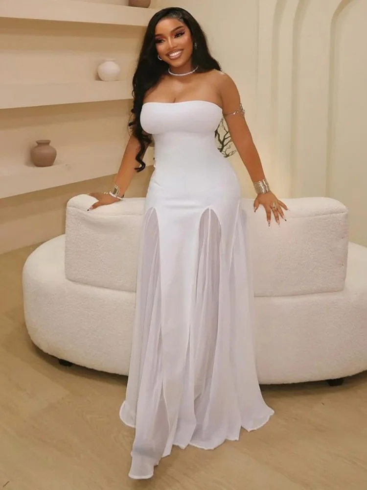 Wmstar Abito da donna all'ingrosso Design leggermente trasparente Gonna senza spalline Cinches Vita aspetto più sottile Un collo Tinta unita Alla moda