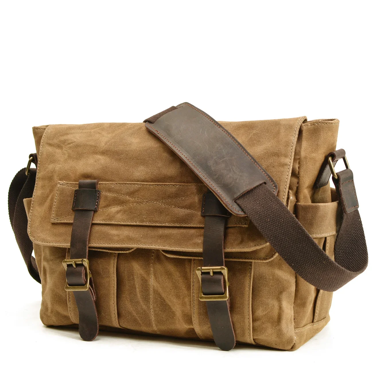 Canvas bag male shoulder bag simple cowhide outdoor female retro postman large capacity casual messenger bag motorcycle side bag