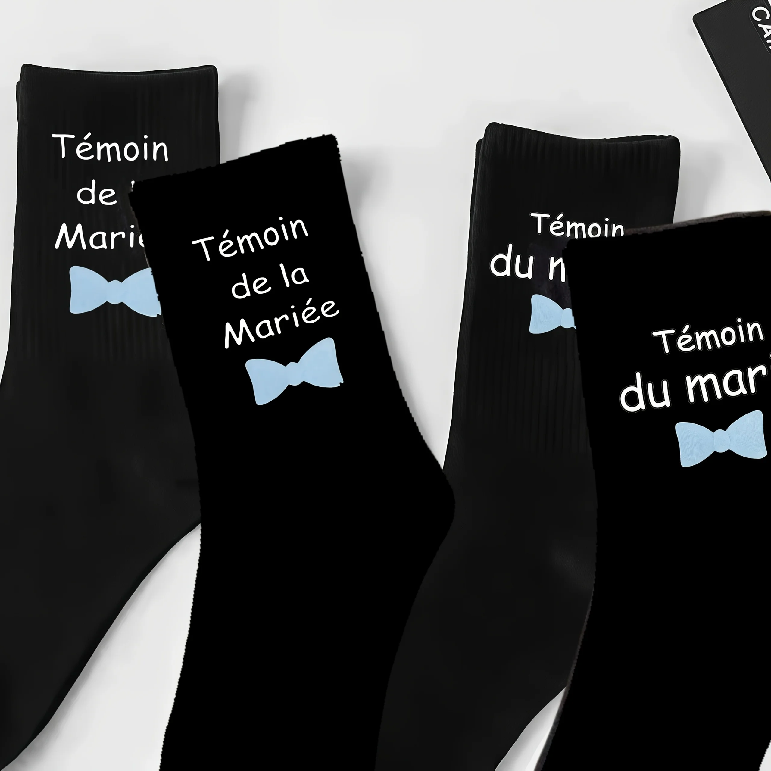 1 par de calcetines negros para testigos de boda franceses, la dama de honor de la novia/el padrino del novio, decoraciones creativas para fiesta de boda
