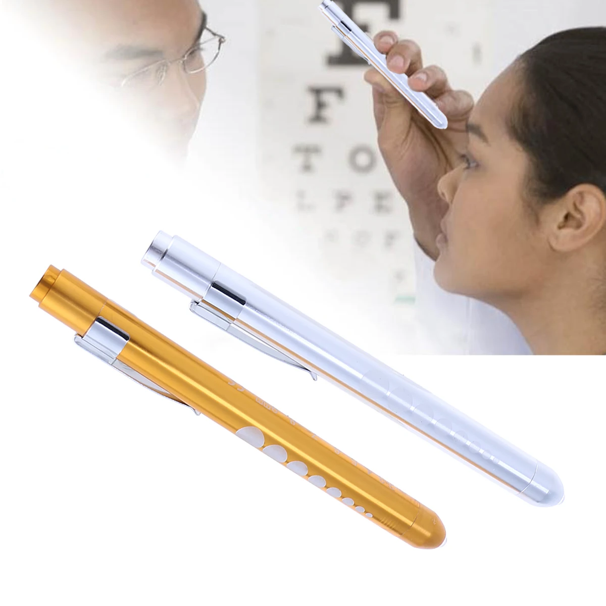 

2Pcs Pupil Gauge Medical Pen Light Yellow Silver for Nurses Doctors Medical Pen Light