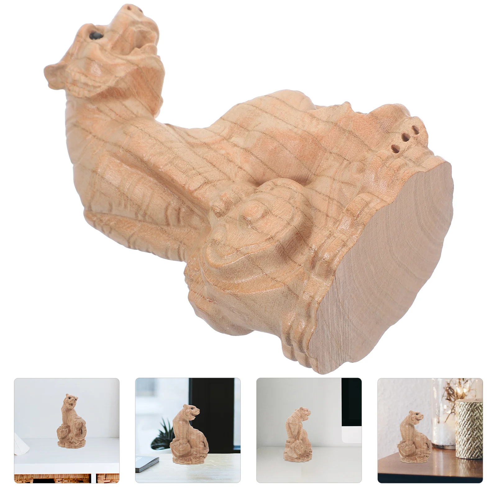 

Wood Tiger Figure Desktop Carved Tiger Statue Decorative Animal Ornament for Home Office Decoration Wood Crafts Decoration
