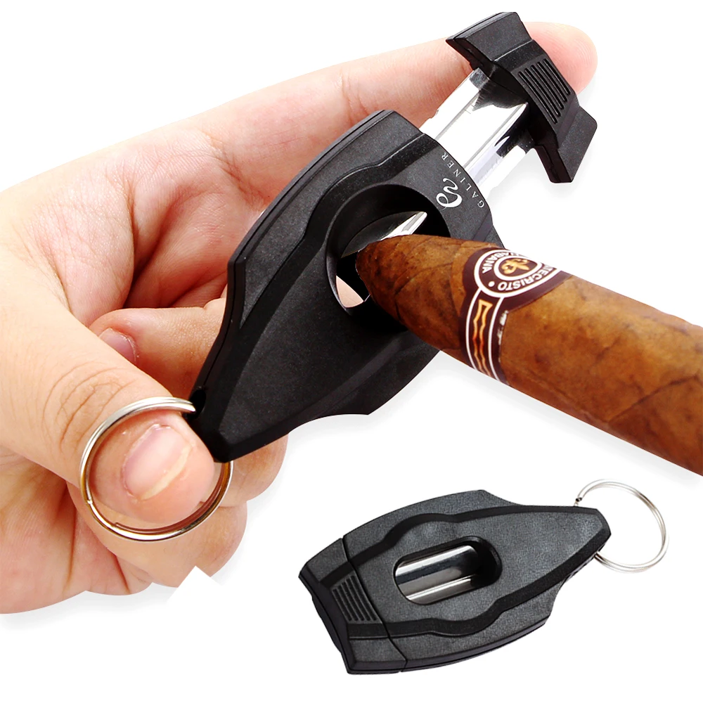 GALINER Plastic V Cigar Cutter Pocket Stainless Steel Blade V Cut Cigar Cutting Tool With Key Chain