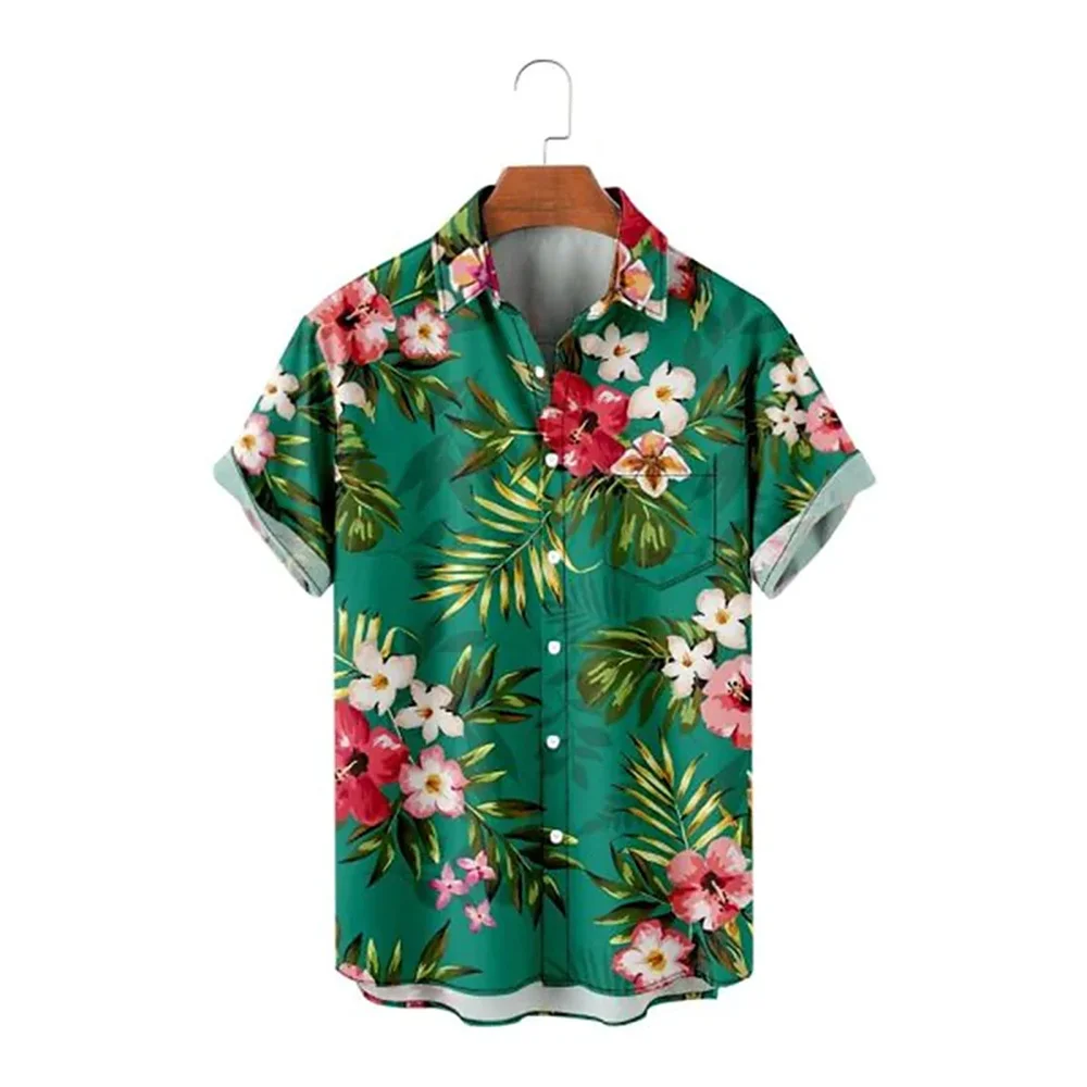 

Hawaiian Men Summer Flower Casual Shirt Clothes Breathable Chic Collar Short Sleeve Vacation Beachwear Streetwear Coconut 5xl