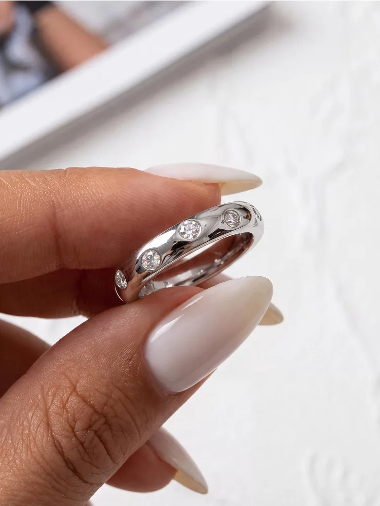 Echter minimalistischer runder Moissanit-Diamant mit Zertifikat, Ringe für Damen, für den täglichen Gebrauch und Partys, 925er Sterlingsilber, edler Schmuck. – Detail 4