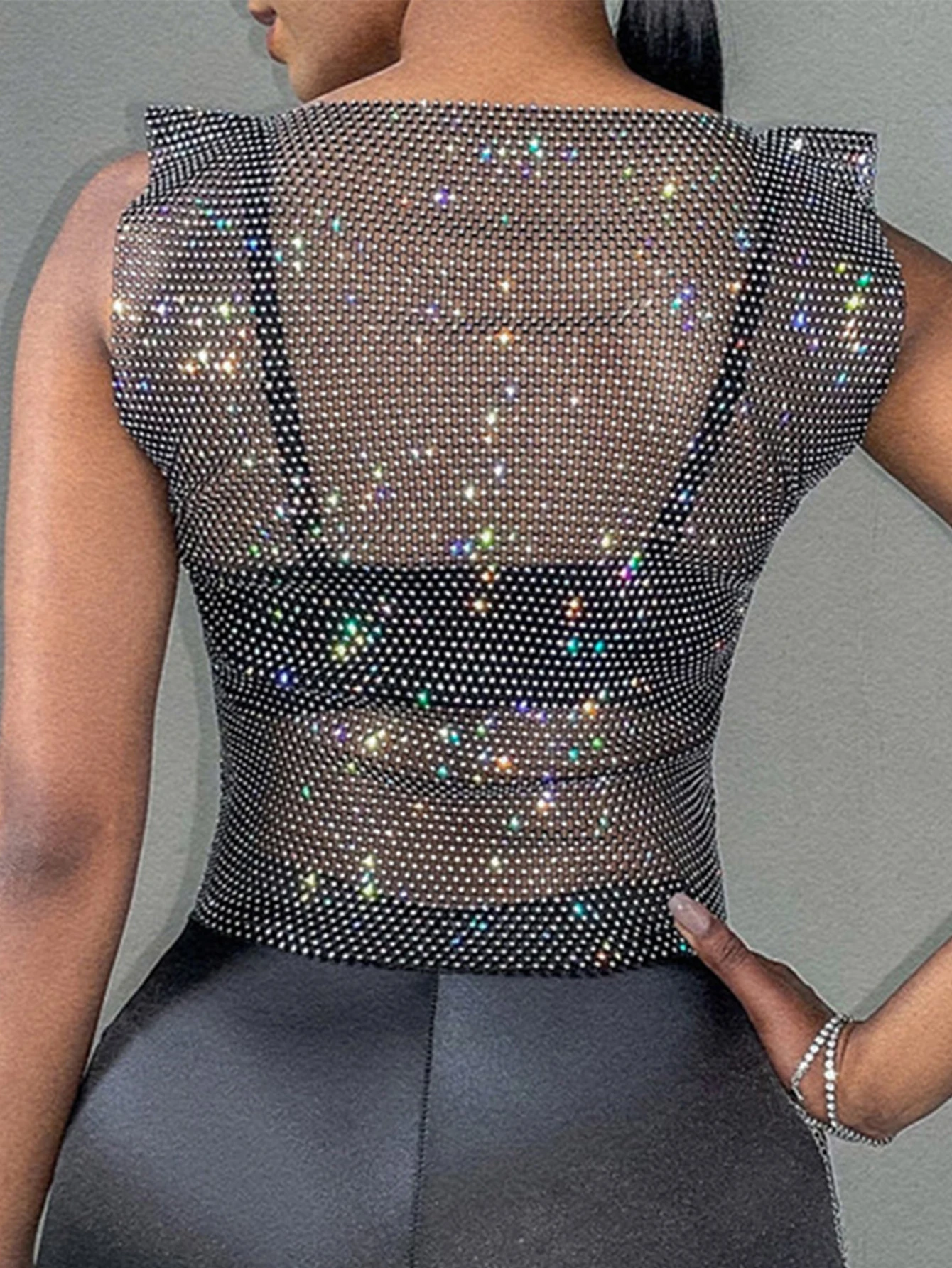 Sexy y2k Summer V Neck See Through fishnet corset crop top women Cover Up bikini Rhinestone mesh Beach party club tank tops 2026