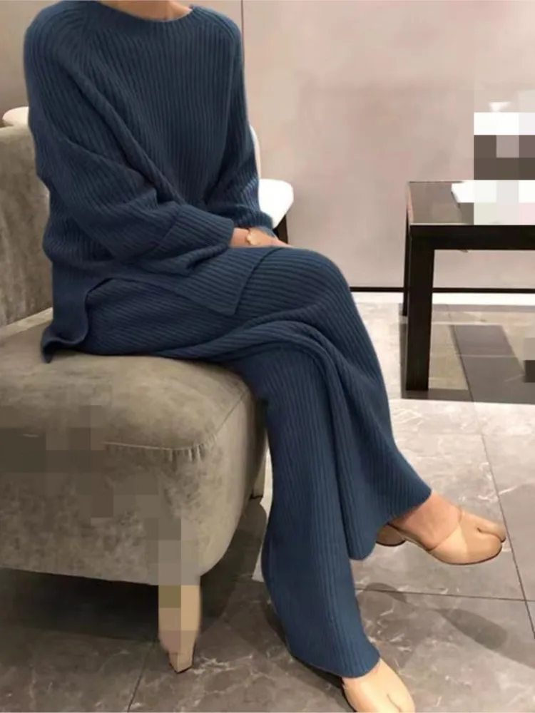 Ensemble de pantalons deux pièces pour femmes, pull à jambe droite, réduction de l\'âge, à la mode, automne, hiver, nouveau, 2024