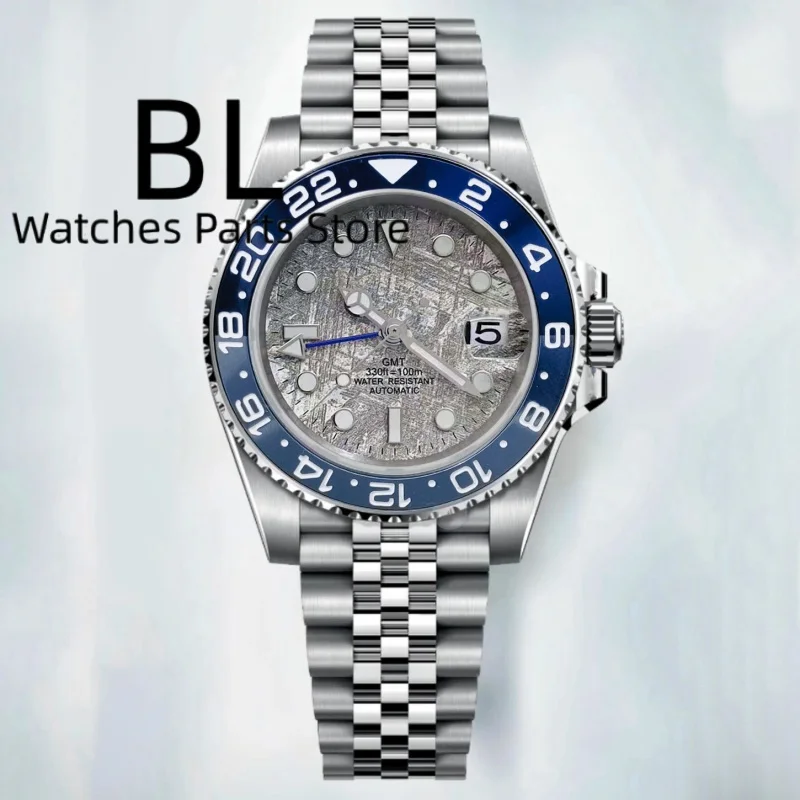 BLIGER 40mm Meteorite Modello Quadrante Orologio Per Gli Uomini Nuovo Curvo NH34 GMT Relogio Masculino Gradiente Blu Lunetta Inserto Vetro Zaffiro