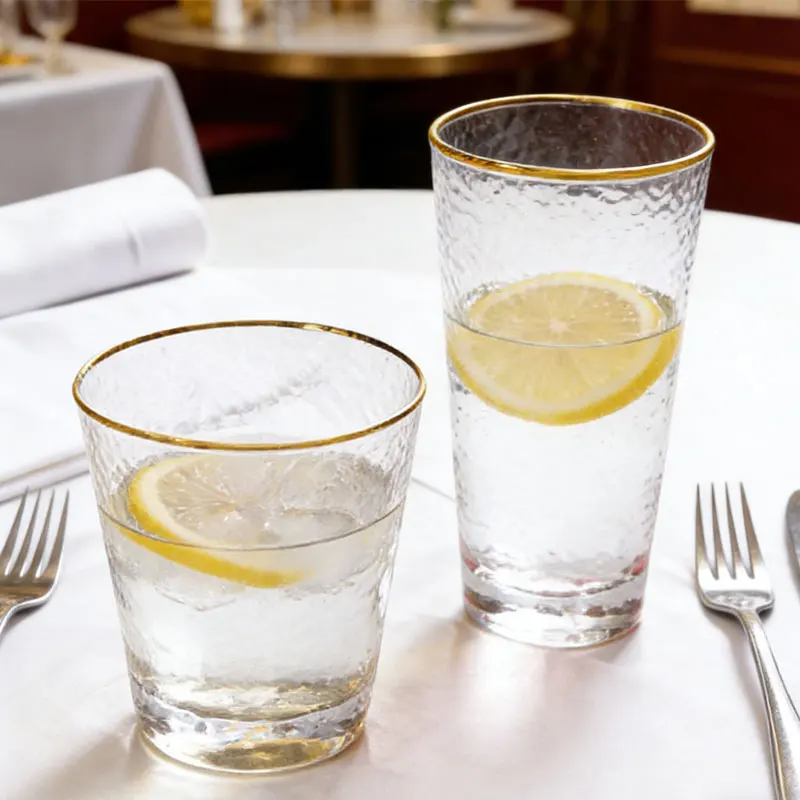 

320ml/330ml/340ml Coffeeware Golden Edged Wine Glass Transparent Mojito Cup Hammer Patterned Water Cup Exquisite Beverage Cup